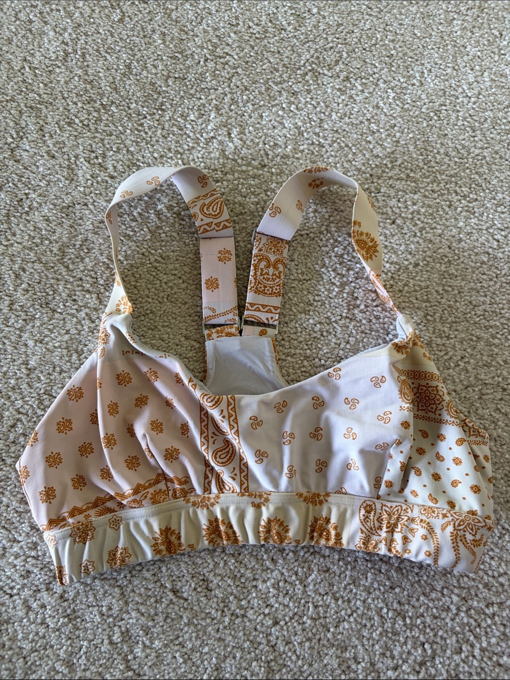 The Upside Cream and Rust Paisley Print Sports Bra
